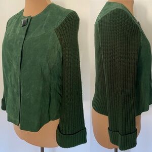 Vintage 90s A.M.I. Suede Sweater Jacket *Medium* Green Knit Leather Jacket